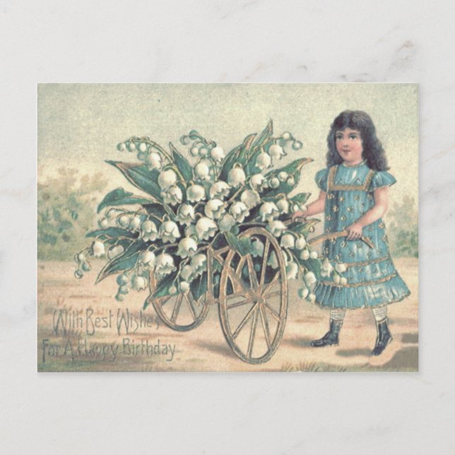 Cute Little Girl Wheelbarrow Lily of The Valley Postcard (Front)