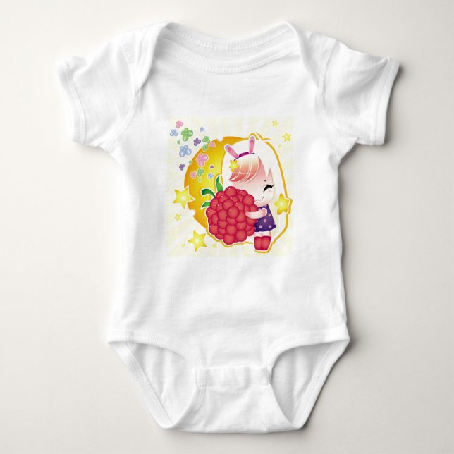 Cute little girl with a raspberry baby bodysuit (Front)