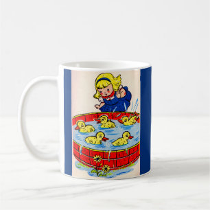 cute little girl with a tub full of ducklings coffee mug