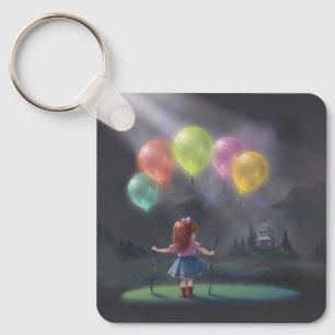 Cute Little Girl with Balloons Key Ring
