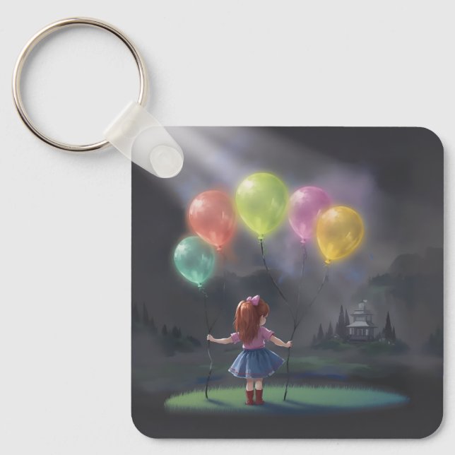 Cute Little Girl with Balloons Key Ring (Front)