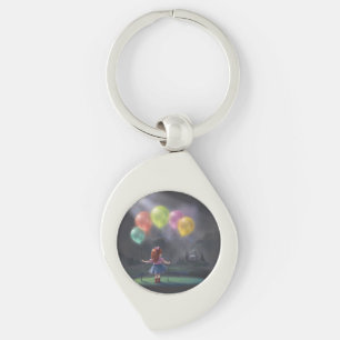Cute Little Girl with Balloons Key Ring