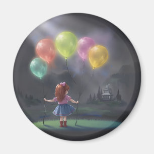 Cute Little Girl with Balloons Magnet