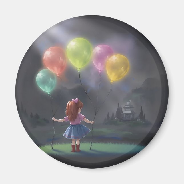 Cute Little Girl with Balloons Magnet (Front)