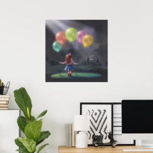Cute Little Girl with Balloons Poster