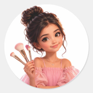 Cute Little Girl with Brushes Illustration Sticker