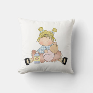 Cute Little Girl with Doll Cushion