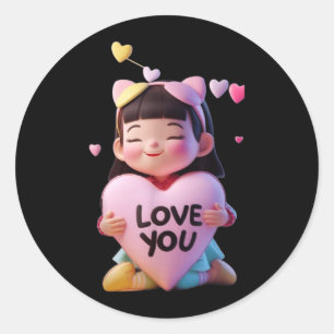 Cute Little Girl with Heart Funny Unisex Design Classic Round Sticker