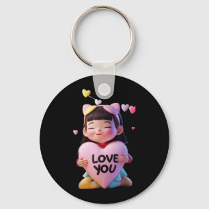 Cute Little Girl with Heart Funny Unisex Design Key Ring