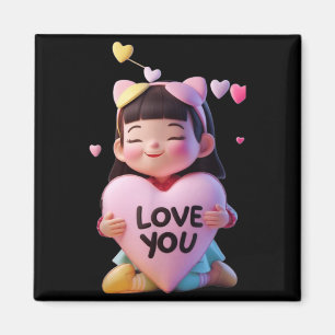 Cute Little Girl with Heart Funny Unisex Design Magnet