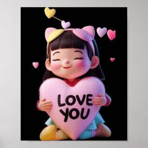 Cute Little Girl with Heart Funny Unisex Design Poster