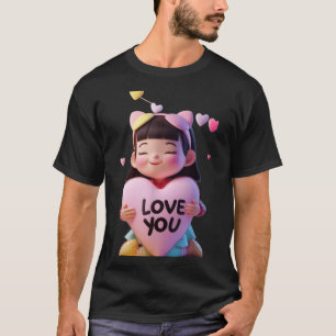 Cute Little Girl with Heart Funny Unisex Design T-Shirt