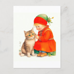 Cute Little Girl With Kitten Chritmas  Postcard