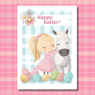 Cute Little Girl with Pony – Horse Easter Holiday Card
