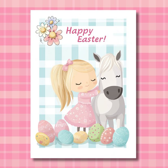 Cute Little Girl with Pony – Horse Easter Holiday Card (Front - Cute Little Girl with Pony – Horse Easter Holiday Card)