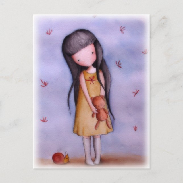 Cute Little Girl with Teddy Bear Postcard (Front)