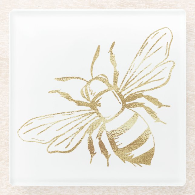 Cute Little Golden Bee Glass Coaster (Front)