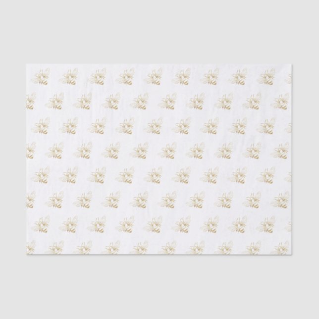 Cute Little Golden Honey Bee White Tissue Paper (Front)