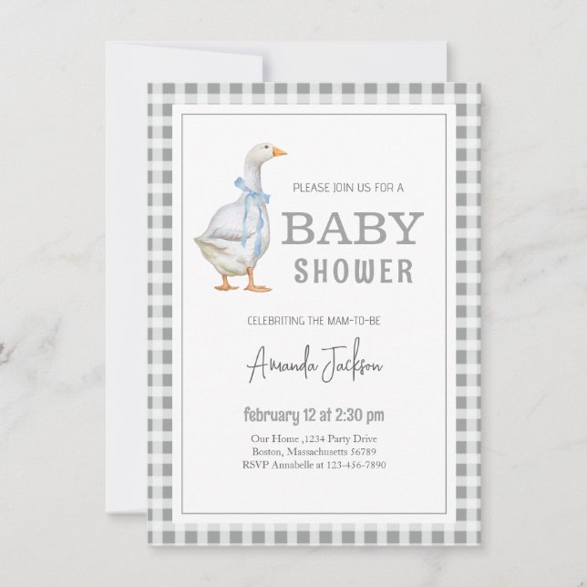 Cute Little Goose Blue Baby shower Invitation (Front)