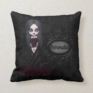 Cute Little Goth Girl Black Personalised Pillow