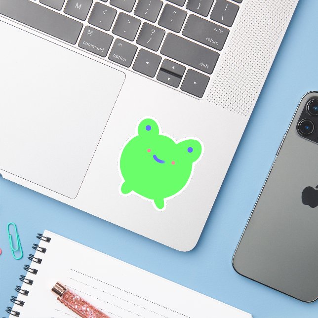 Cute Little Green Frog (Laptop w/ iPhone)