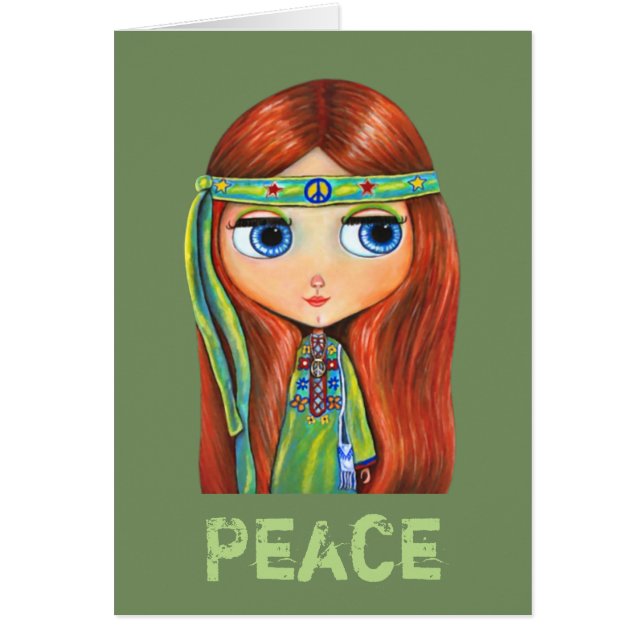 Cute Little Green Hippie Girl Peace Sign (Front)
