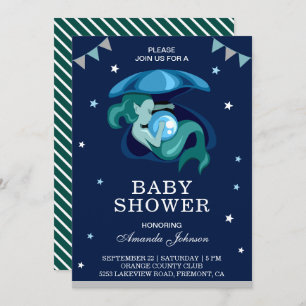 Cute Little Green Mermaid Baby Shower Invitation