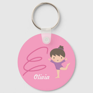 Cute Little Gymnast Girl and Ribbon Gymnastics Key Ring