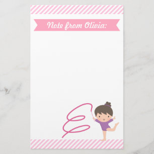 Cute Little Gymnast Girl and Ribbon Gymnastics Stationery
