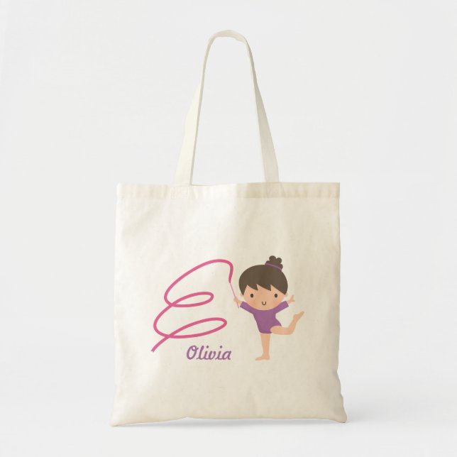 Cute Little Gymnast Girl and Ribbon Gymnastics Tote Bag (Front)
