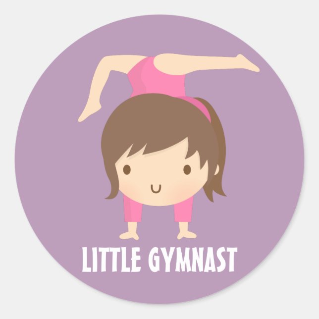 Cute Little Gymnast Girl Gymnastics Pose Classic Round Sticker (Front)