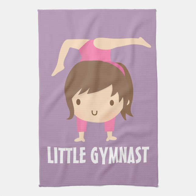 Cute Little Gymnast Girl Gymnastics Pose Tea Towel (Vertical)