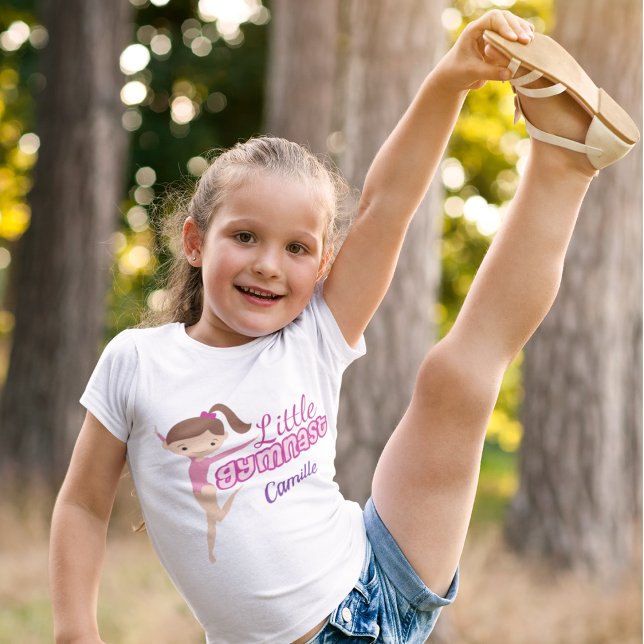 Cute Little Gymnast Pink Purple Monogram Girls T-Shirt (Creator Uploaded)