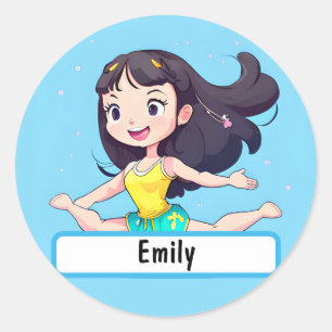 Cute Little Gymnast Sticker With Custom Nametag