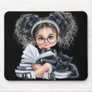 CUTE LITTLE HALLOWEEN GIRL DRESSED IN BLACK MOUSE PAD
