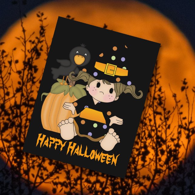 Cute little Halloween witch, black orange dress Postcard (Creator Uploaded)