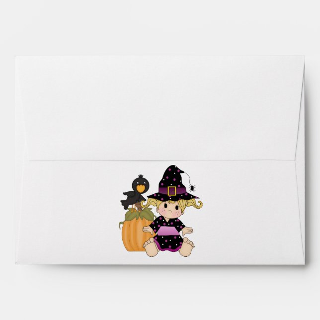 Cute little Halloween witch green black dress Envelopes (Back (Top Flap))