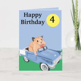 Cute little Hamster Driving a blue car birthday  Holiday Card