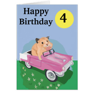 Cute little Hamster Driving a pink car