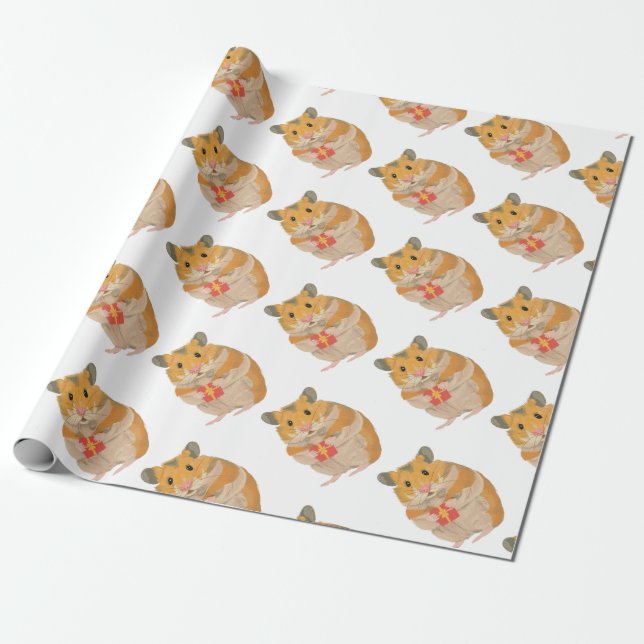Cute little Hamster holding a Christmas Present Wrapping Paper (Unrolled)