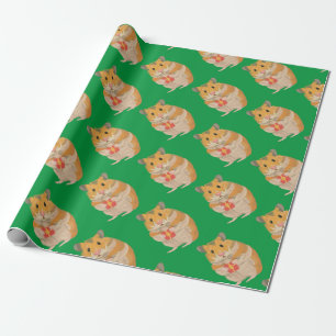 Cute little Hamster holding a Christmas Present Wrapping Paper