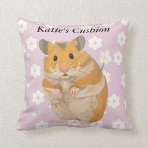 Cute little Hamster holding a flower Cushion