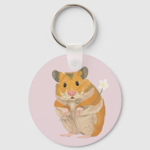 Cute little Hamster holding a flower Key Ring