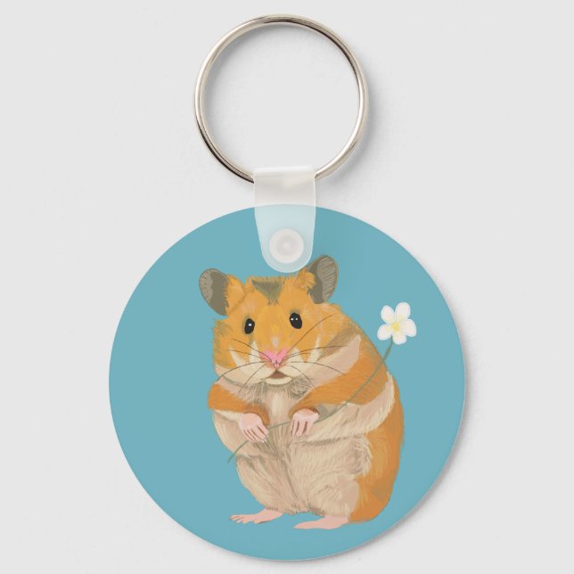 Cute little Hamster holding a flower  Key Ring (Front)