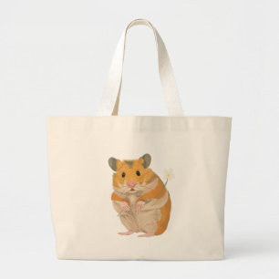 Cute little Hamster holding a flower Large Tote Bag