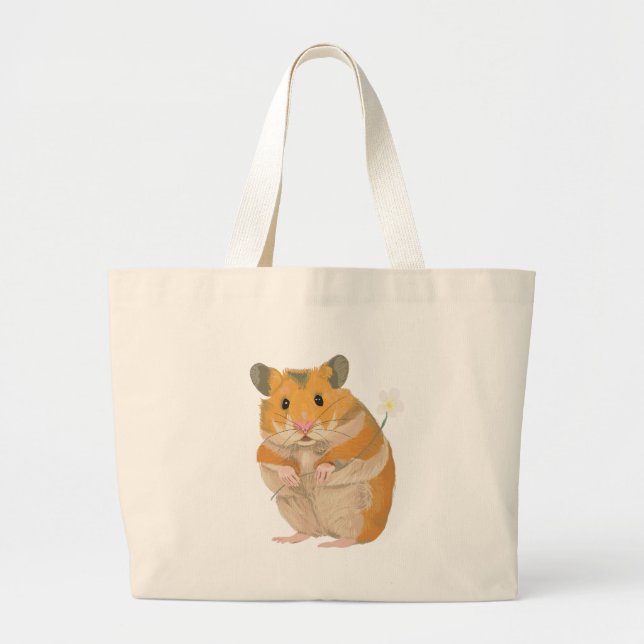 Cute little Hamster holding a flower Large Tote Bag (Front)