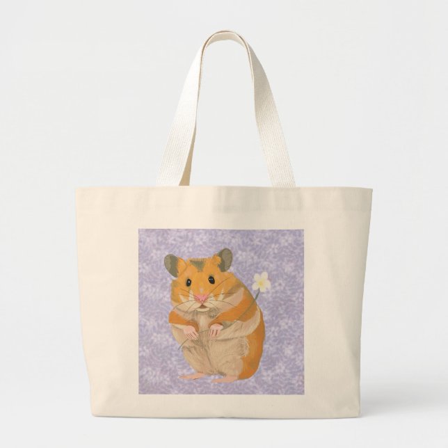 Cute little Hamster holding a flower Large Tote Bag (Front)