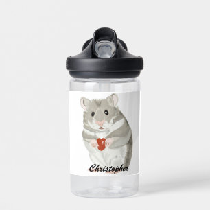 Cute little Hamster holding a heart editable Water Bottle