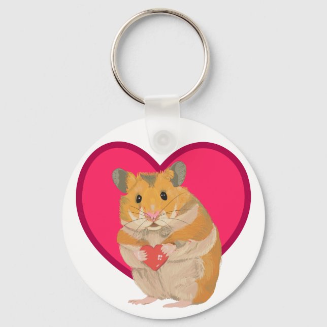 Cute little Hamster holding a red heart  Key Ring (Front)