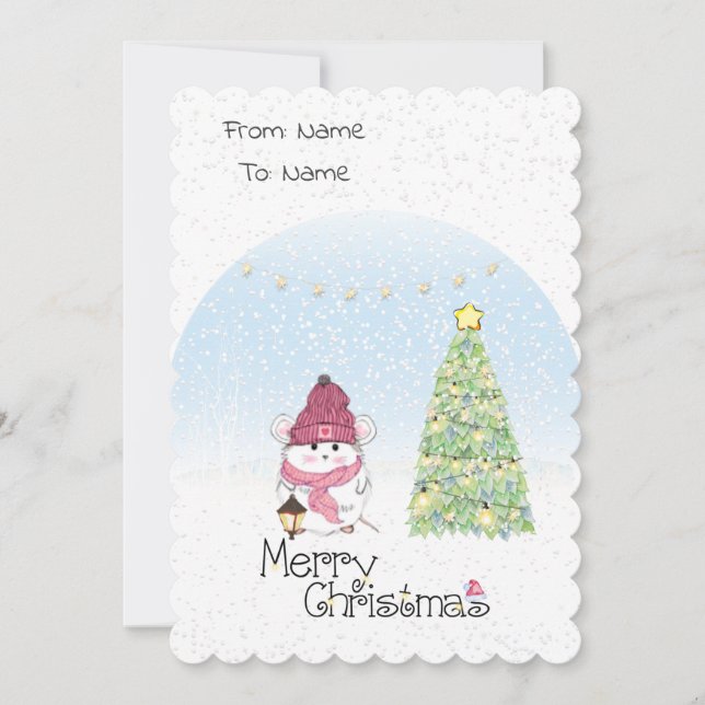 Cute Little Hamster Merry Christmas Holiday Card (Front)
